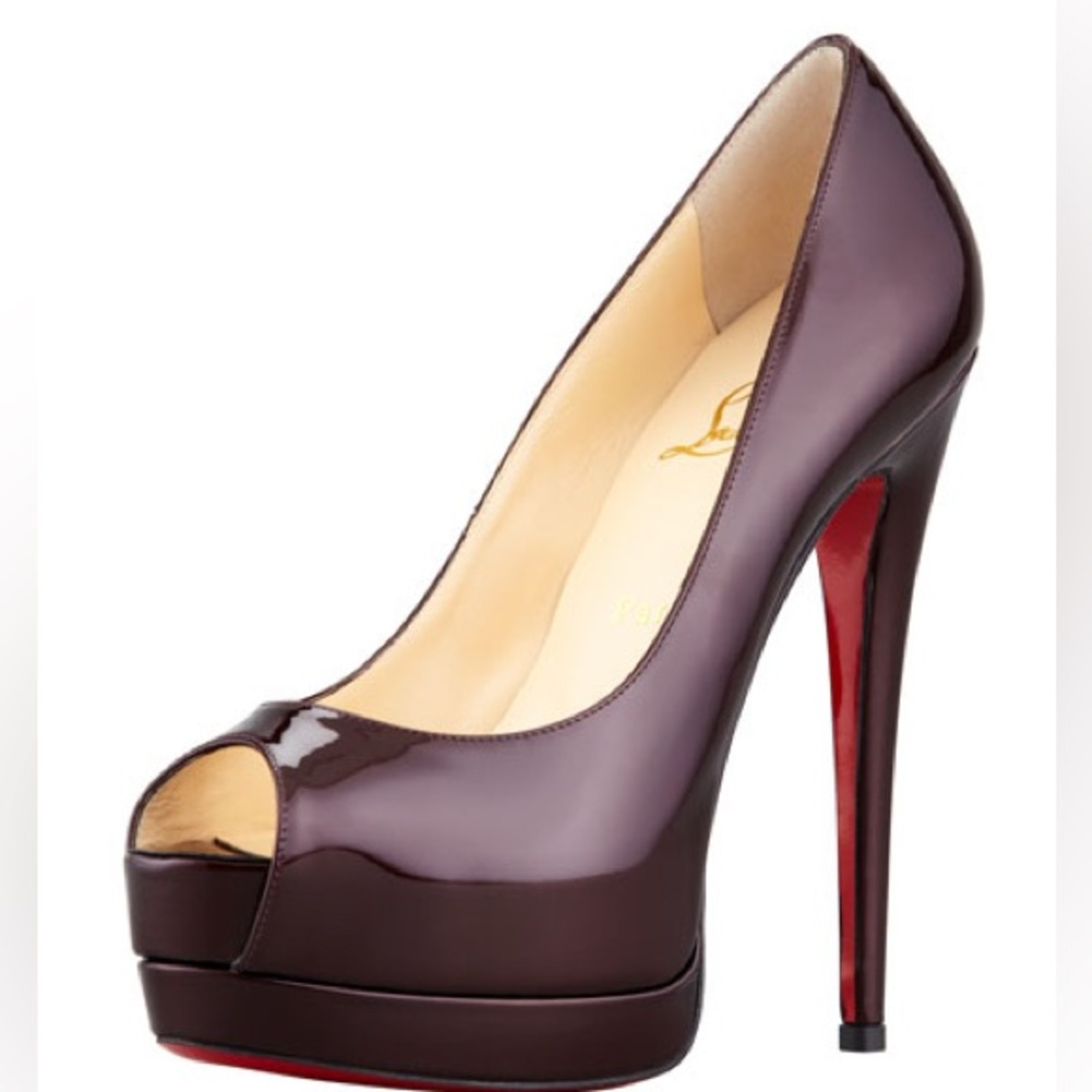 Christian Louboutin Palais Royal 140 Patent Ruby Red PeepToe Pumps